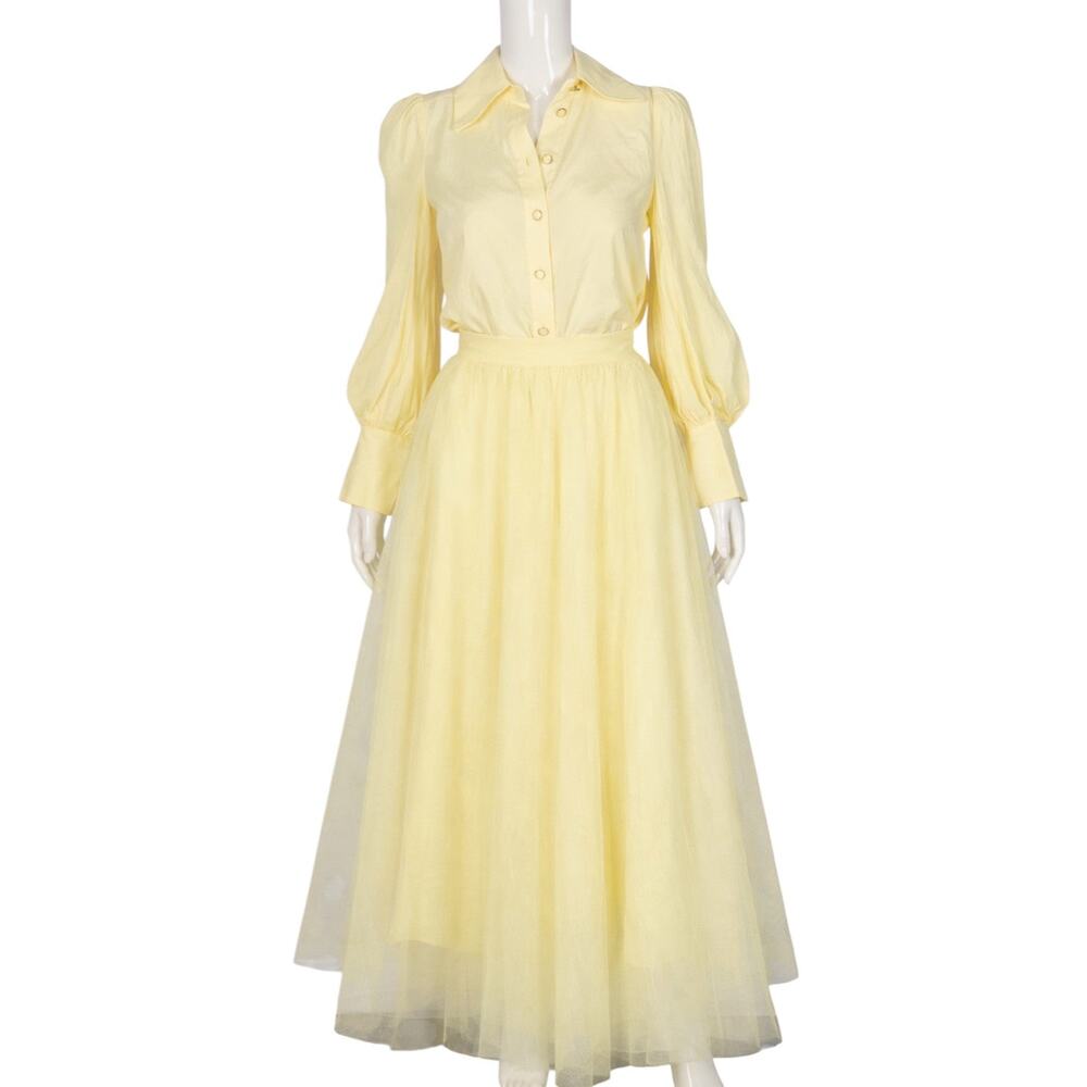 ZIMMERMANN Yellow Silk Button Up Blouse & Tulle Skirt Set Size XS
